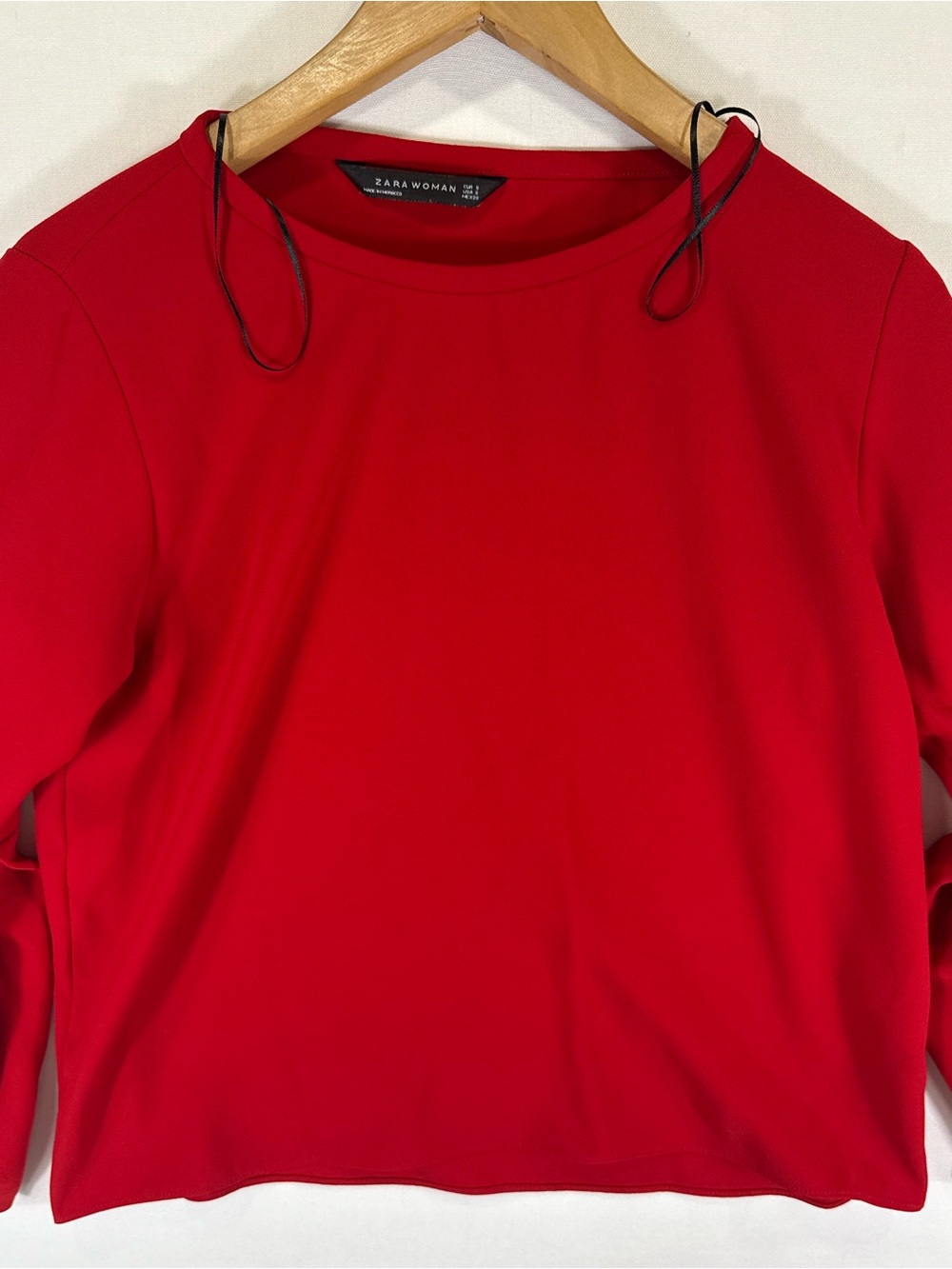 Zara Red Long Sleeve Ruffle-Sleeve Top